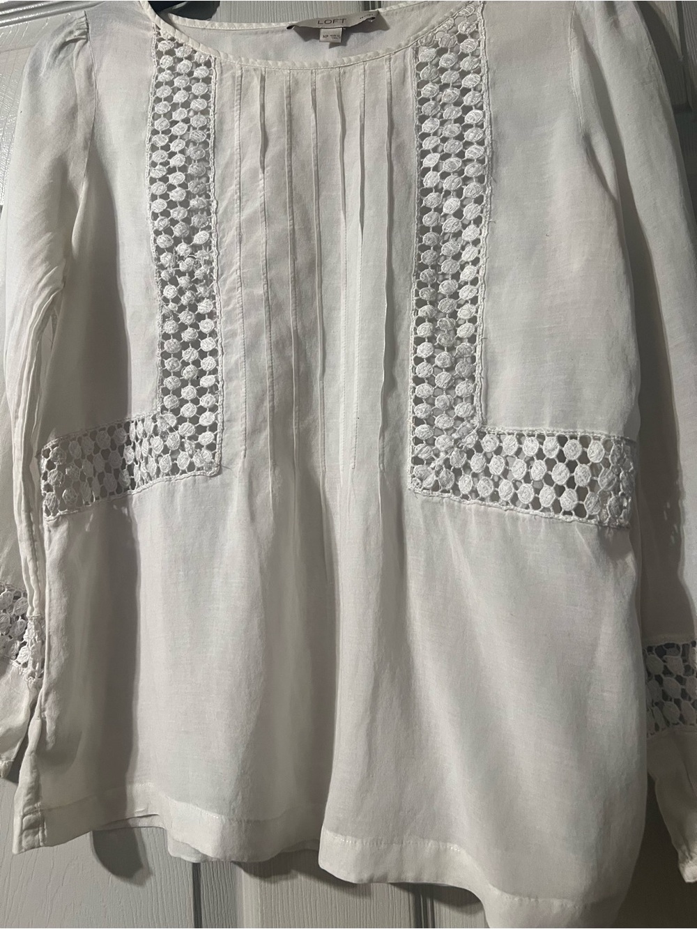 LOFT White Crochet-Trim Cotton Peasant Blouse